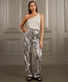 YAYA Broek Printed Satin Wide Leg