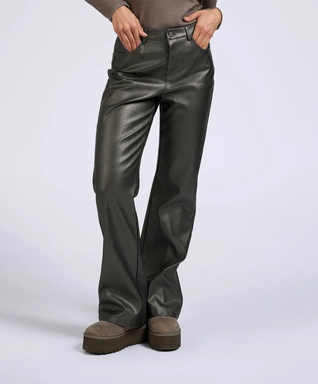 YAYA Broek Wide Leg Metallic Faux Leather